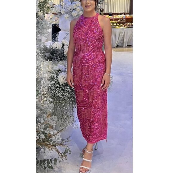 ASOS Pearl And Fringe Halter Midi Dress in Pink Size US 0 - Picture 3 of 15